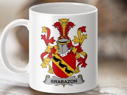 Physical Item 11oz / White Brabazon Surname Irish Heraldry Ceramic Mug