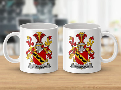 Physical Item 11oz / White Brabazon Surname Irish Heraldry Ceramic Mug