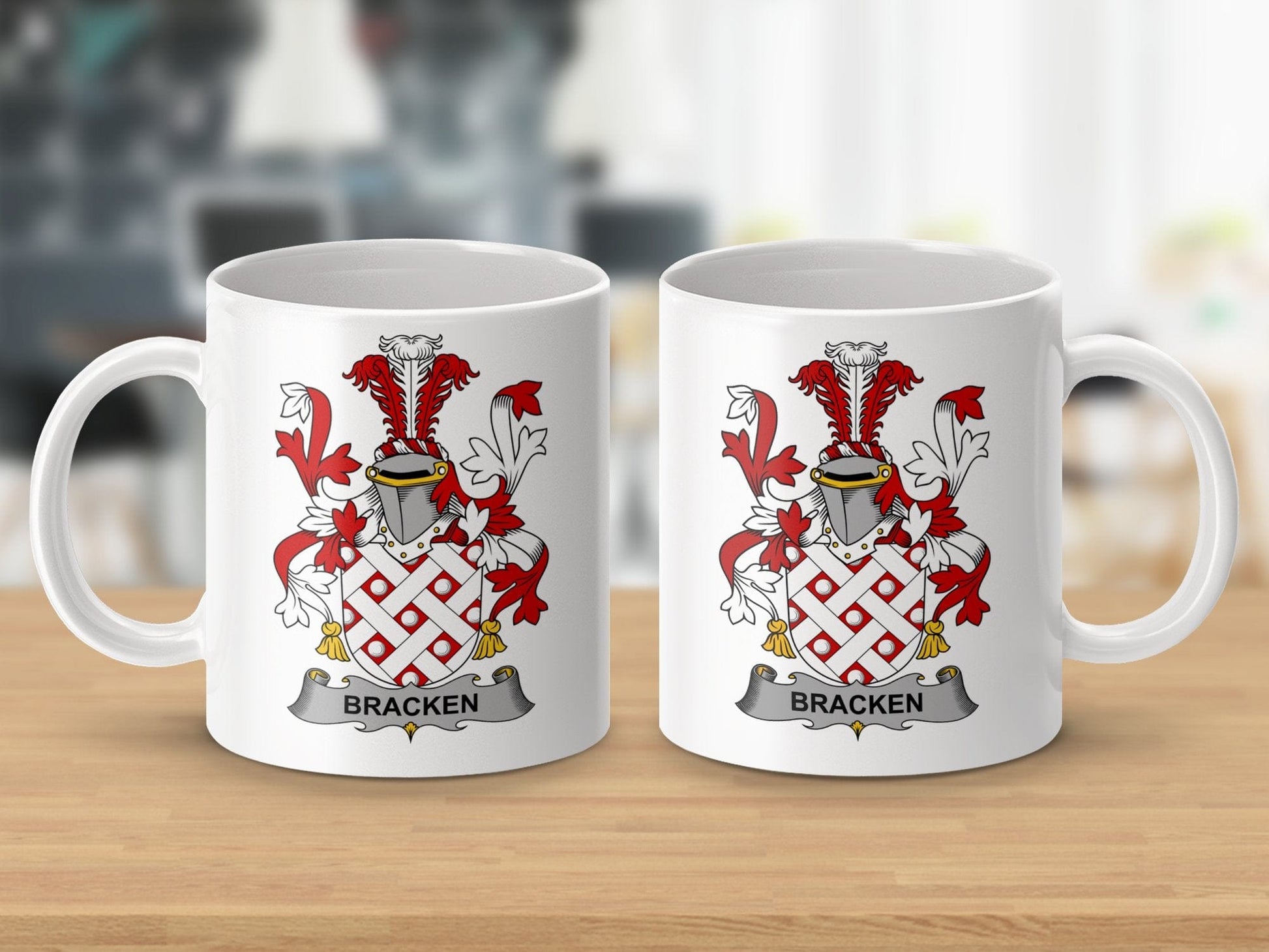 Physical Item 11oz / White Bracken Surname Irish Heraldry Ceramic Mug