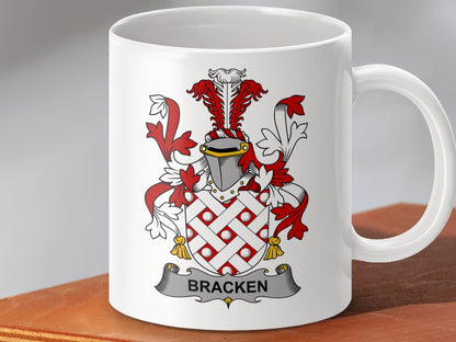 Physical Item 11oz / White Bracken Surname Irish Heraldry Ceramic Mug