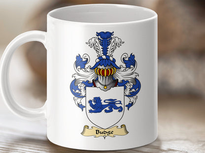 Physical Item 11oz / White Budge Clan Coat Of Arms Scottish Mug