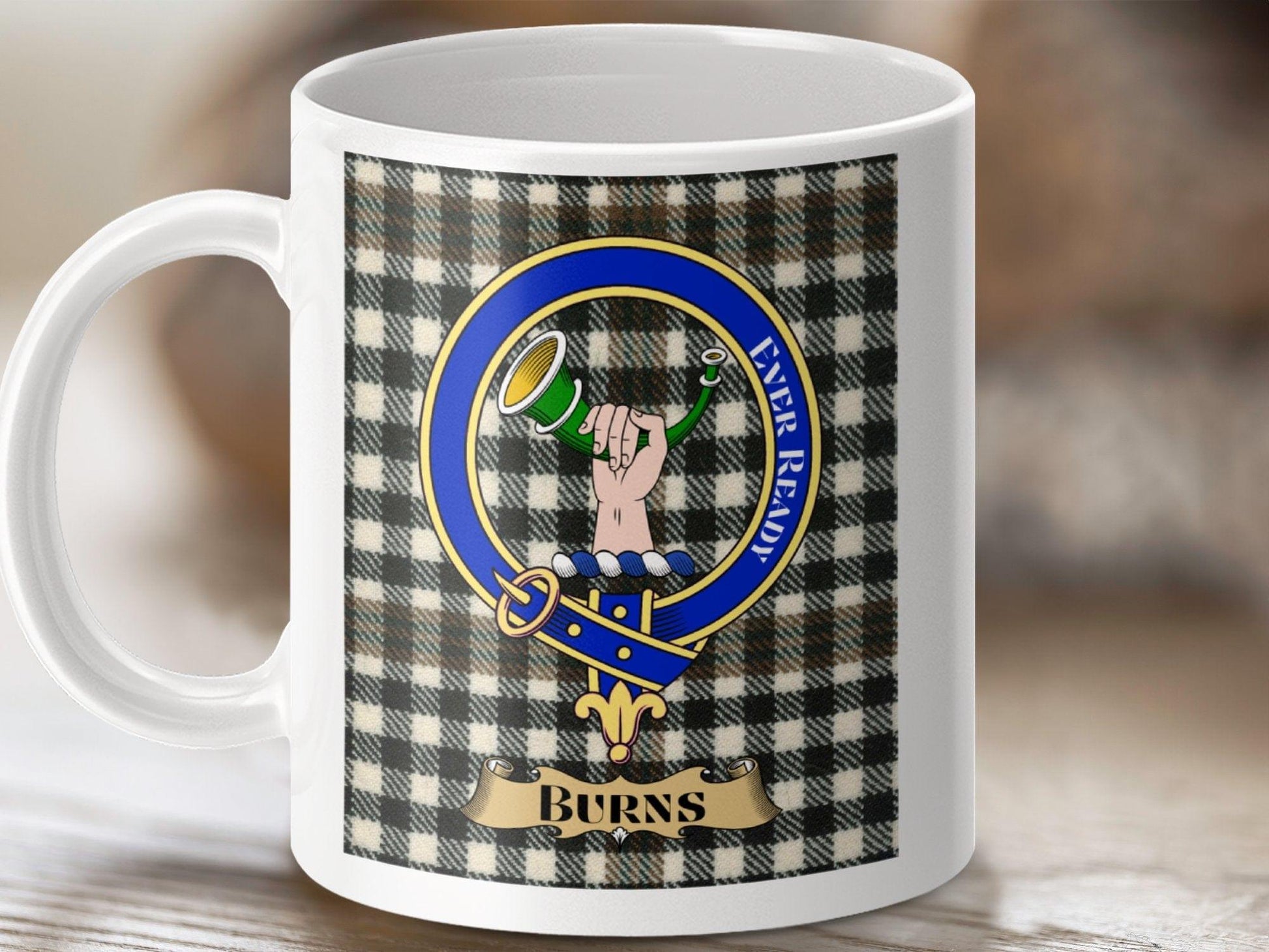 Physical Item 11oz / White Burns Clan Scottish Tartan Crest Mug
