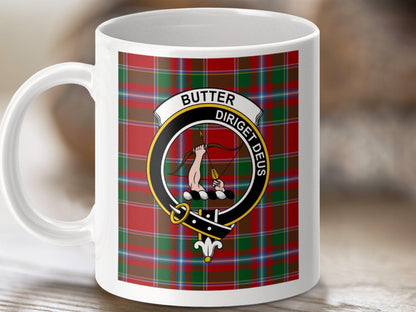 Physical Item 11oz / White Butter Clan Scottish Tartan Crest Mug