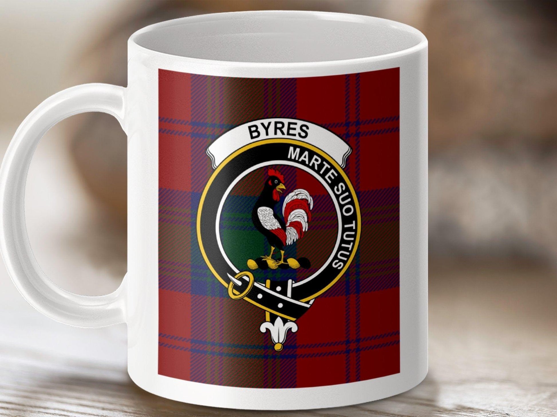 Physical Item 11oz / White Byrers Clan Scottish Tartan Crest Mug