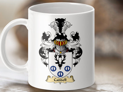 Physical Item 11oz / White Caddell Clan Coat Of Arms Scottish Mug