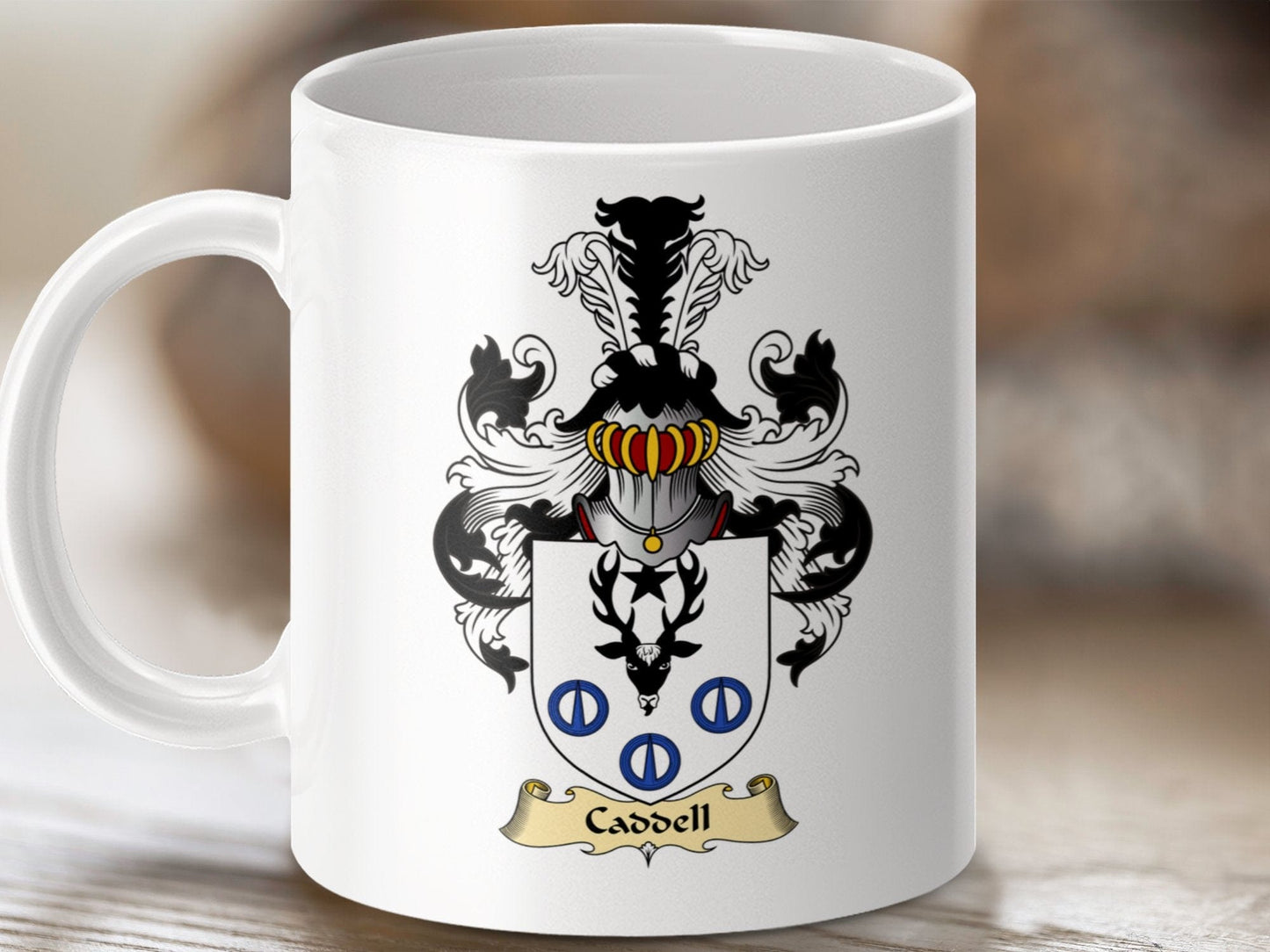 Physical Item 11oz / White Caddell Clan Coat Of Arms Scottish Mug