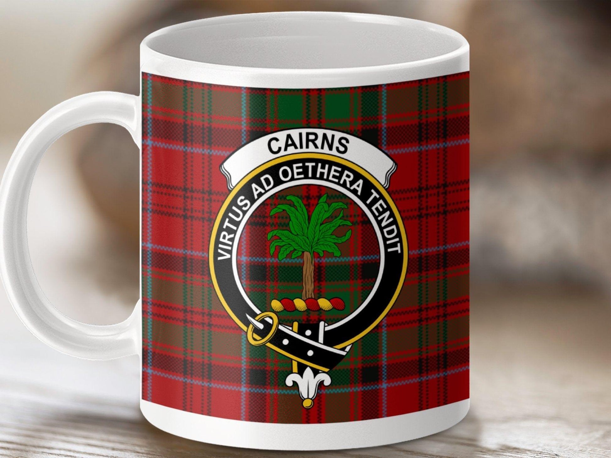 Physical Item 11oz / White Cairns Clan Scottish Tartan Mug