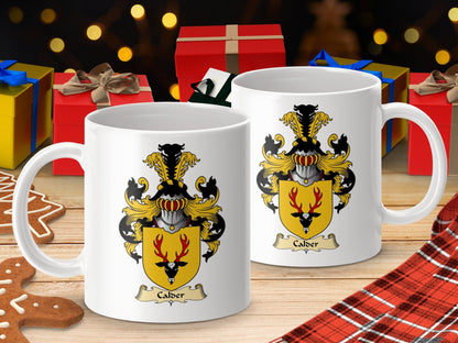 Physical Item 11oz / White Calder Clan Coat Of Arms Scottish Mug