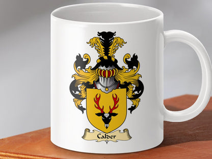 Physical Item 11oz / White Calder Clan Coat Of Arms Scottish Mug