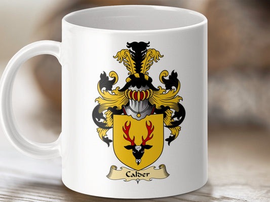 Physical Item 11oz / White Calder Clan Coat Of Arms Scottish Mug