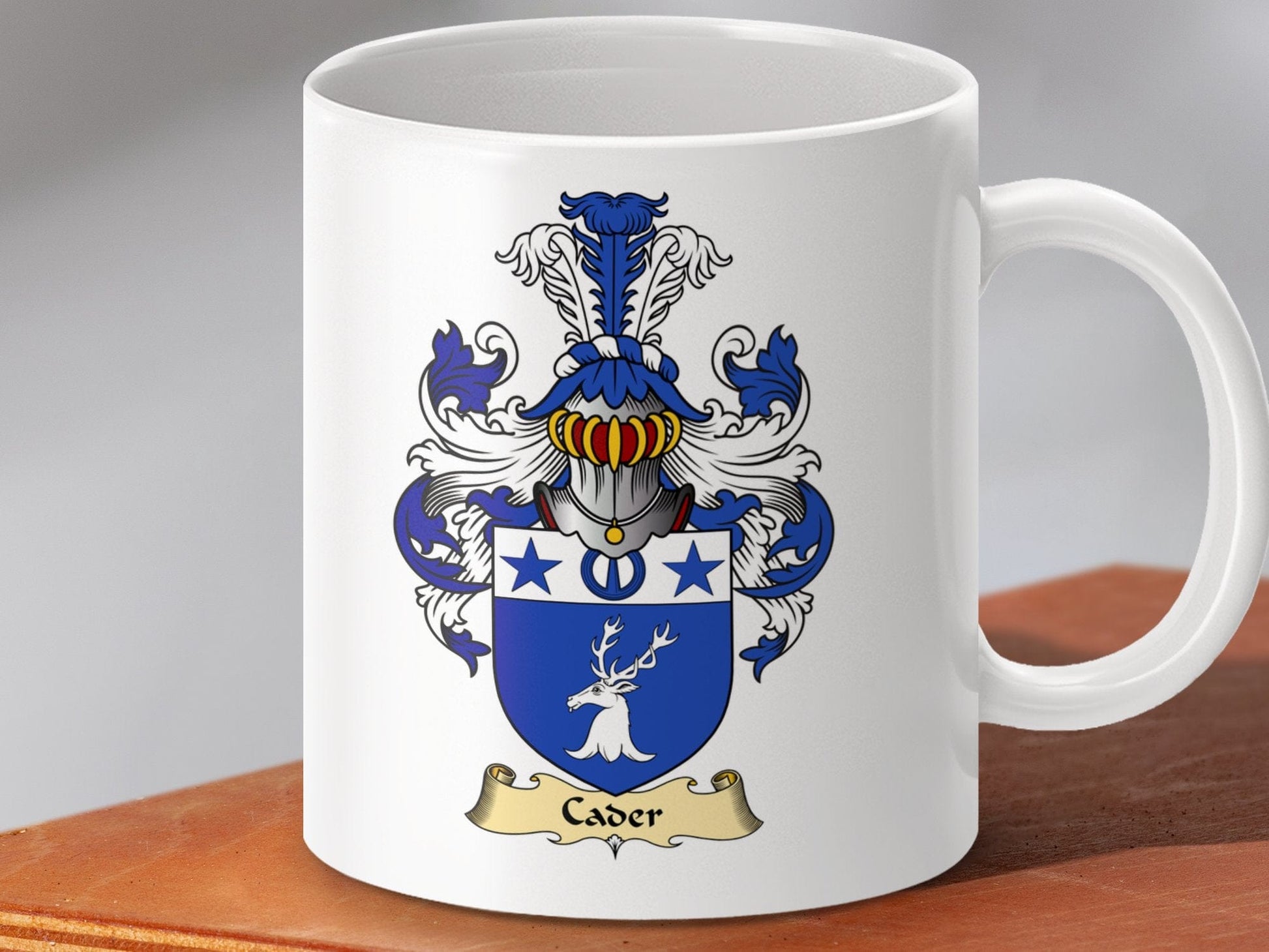 Physical Item 11oz / White Calder Family Coat Of Arms Scottish Clan Mug