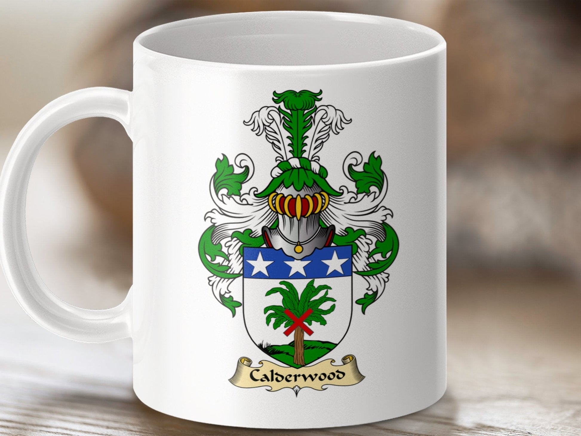 Physical Item 11oz / White Calderwood Clan Coat Of Arms Scottish Mug