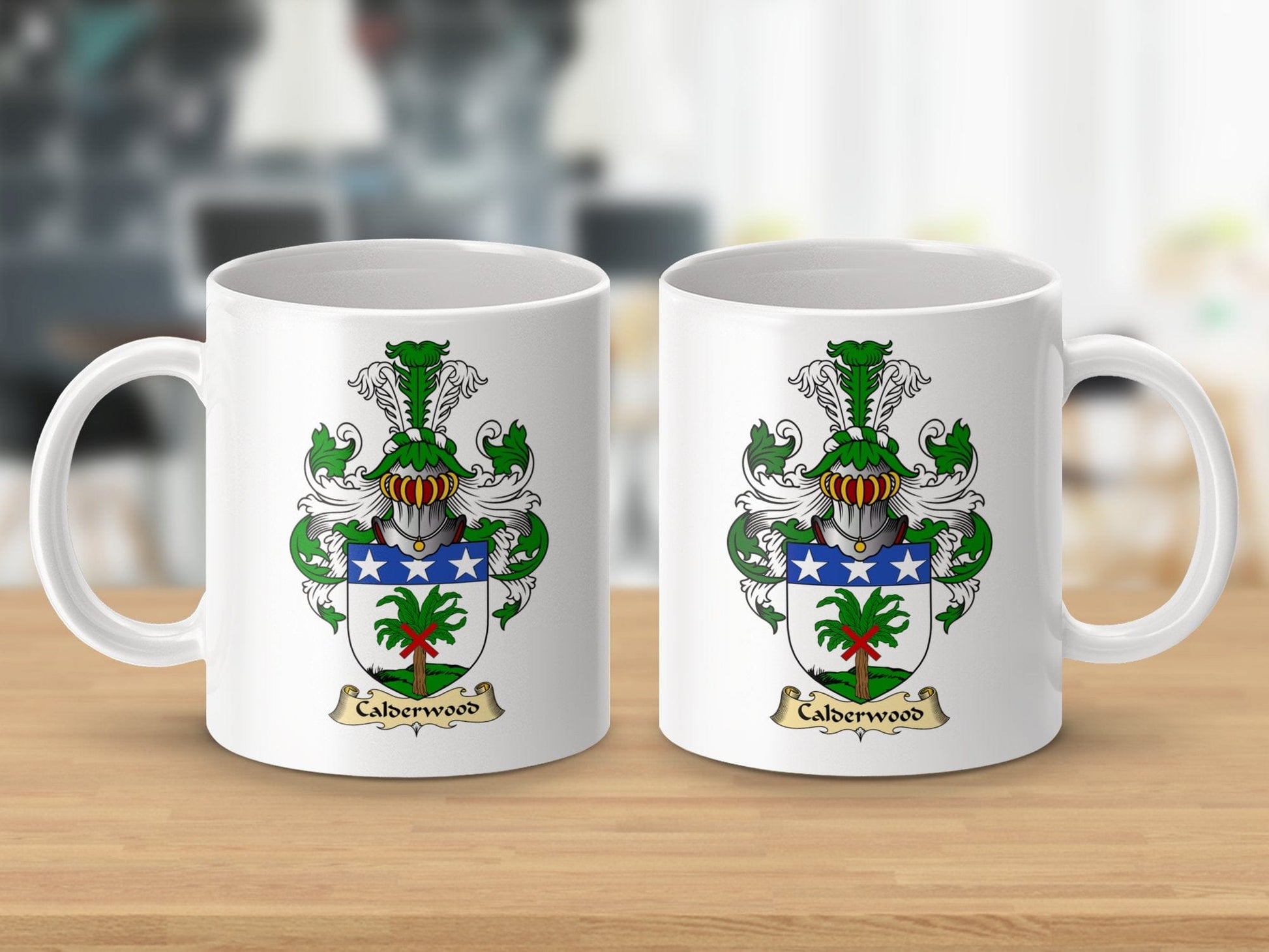 Physical Item 11oz / White Calderwood Clan Coat Of Arms Scottish Mug