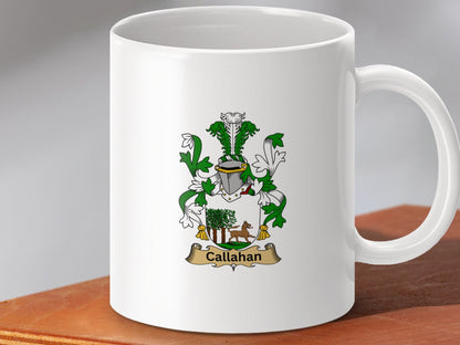 Physical Item 11oz / White Callahan Surname Irish Heraldry Ceramic Mug