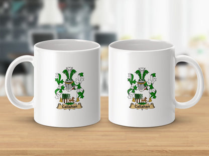 Physical Item 11oz / White Callahan Surname Irish Heraldry Ceramic Mug