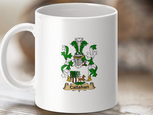 Physical Item 11oz / White Callahan Surname Irish Heraldry Ceramic Mug