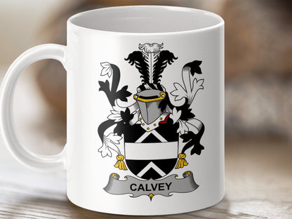 Physical Item 11oz / White Calvey Surname Irish Heraldry Ceramic Mug