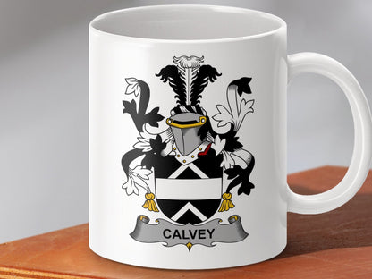 Physical Item 11oz / White Calvey Surname Irish Heraldry Ceramic Mug