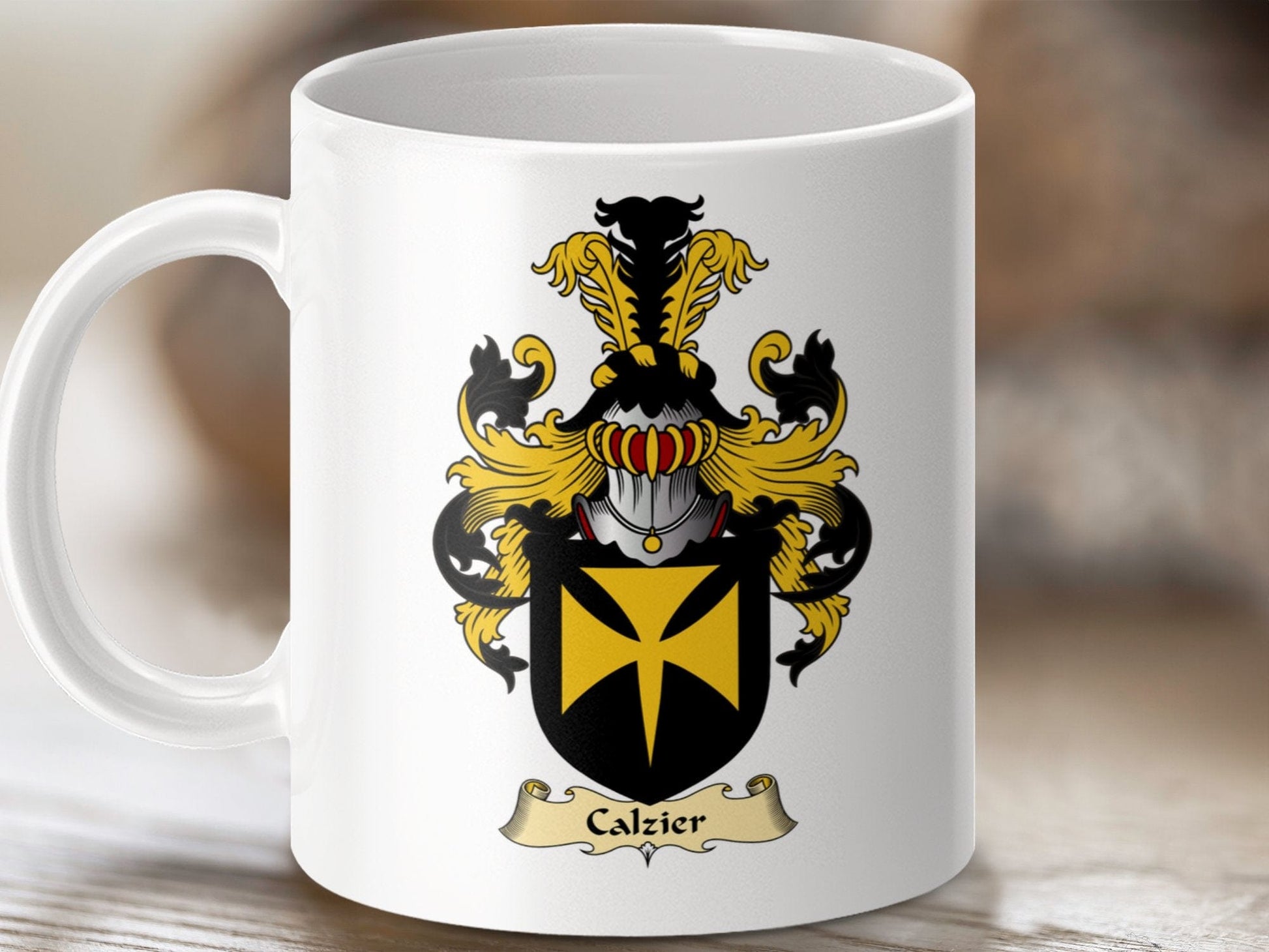 Physical Item 11oz / White Calzier Clan Coat Of Arms Scottish Mug