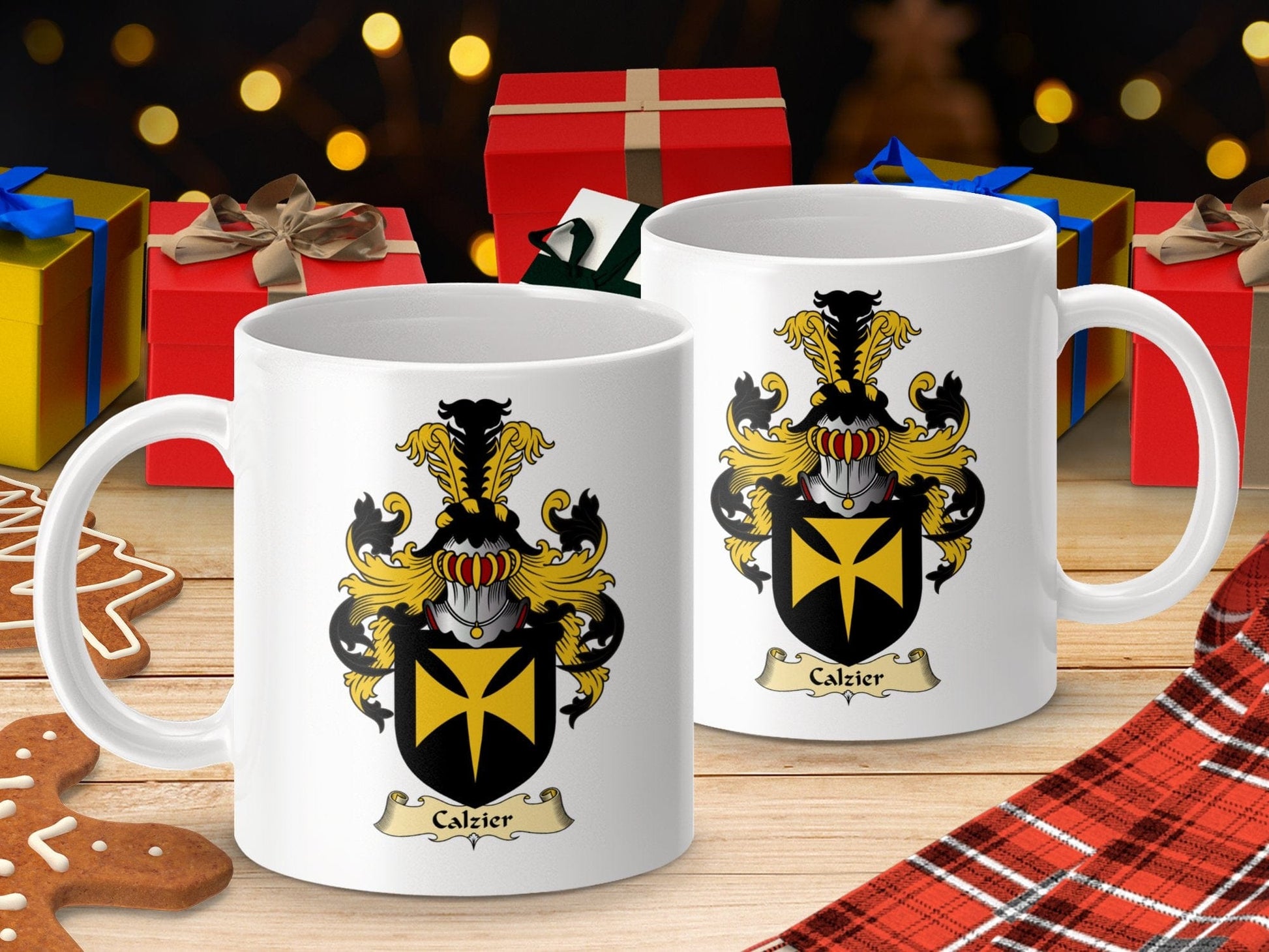 Physical Item 11oz / White Calzier Clan Coat Of Arms Scottish Mug