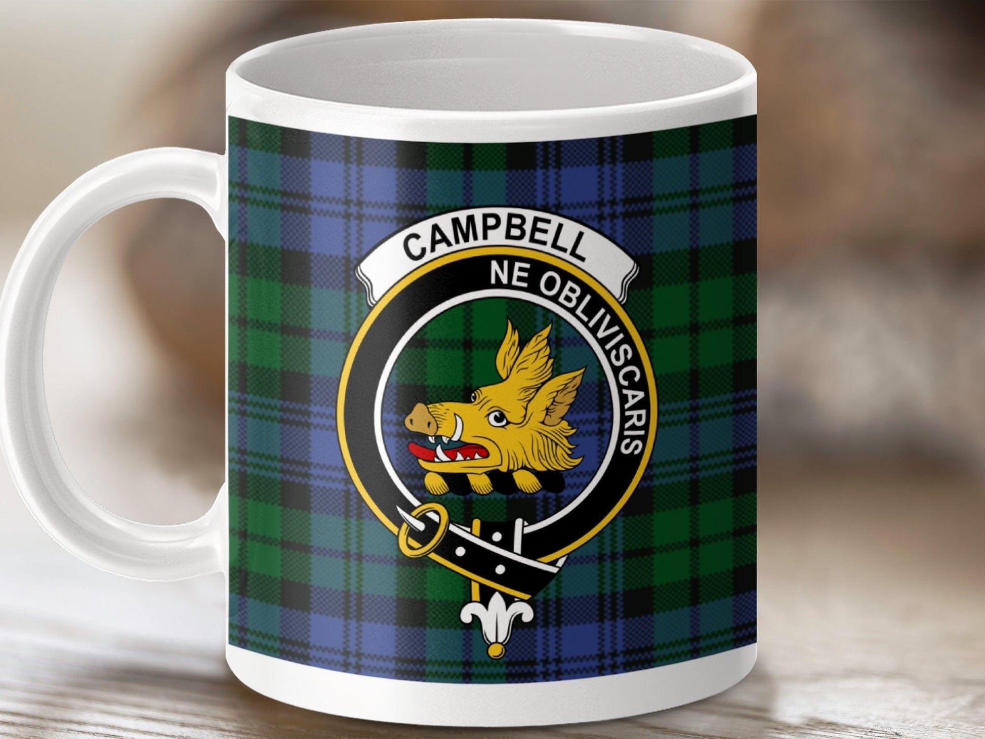 Physical Item 11oz / White Campbell Clan Scottish Tartan Mug