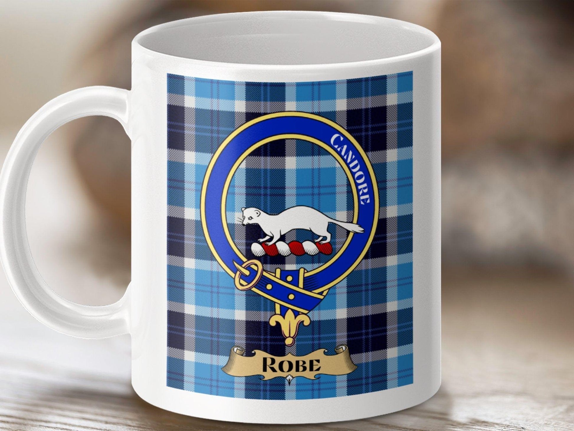 Physical Item 11oz / White Candore Clan Scottish Tartan Crest Mug