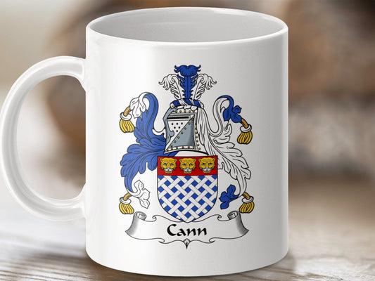 Physical Item 11oz / White Cann Surname Irish Heraldry Ceramic Mug