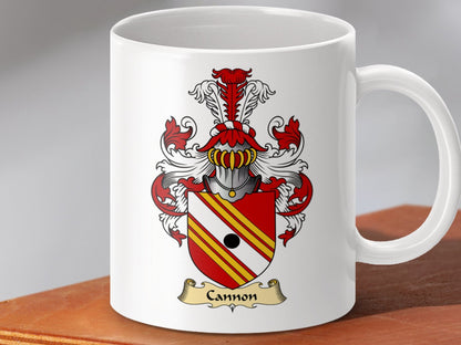 Physical Item 11oz / White Cannon Family Crest Scottish Coat of Arms mug