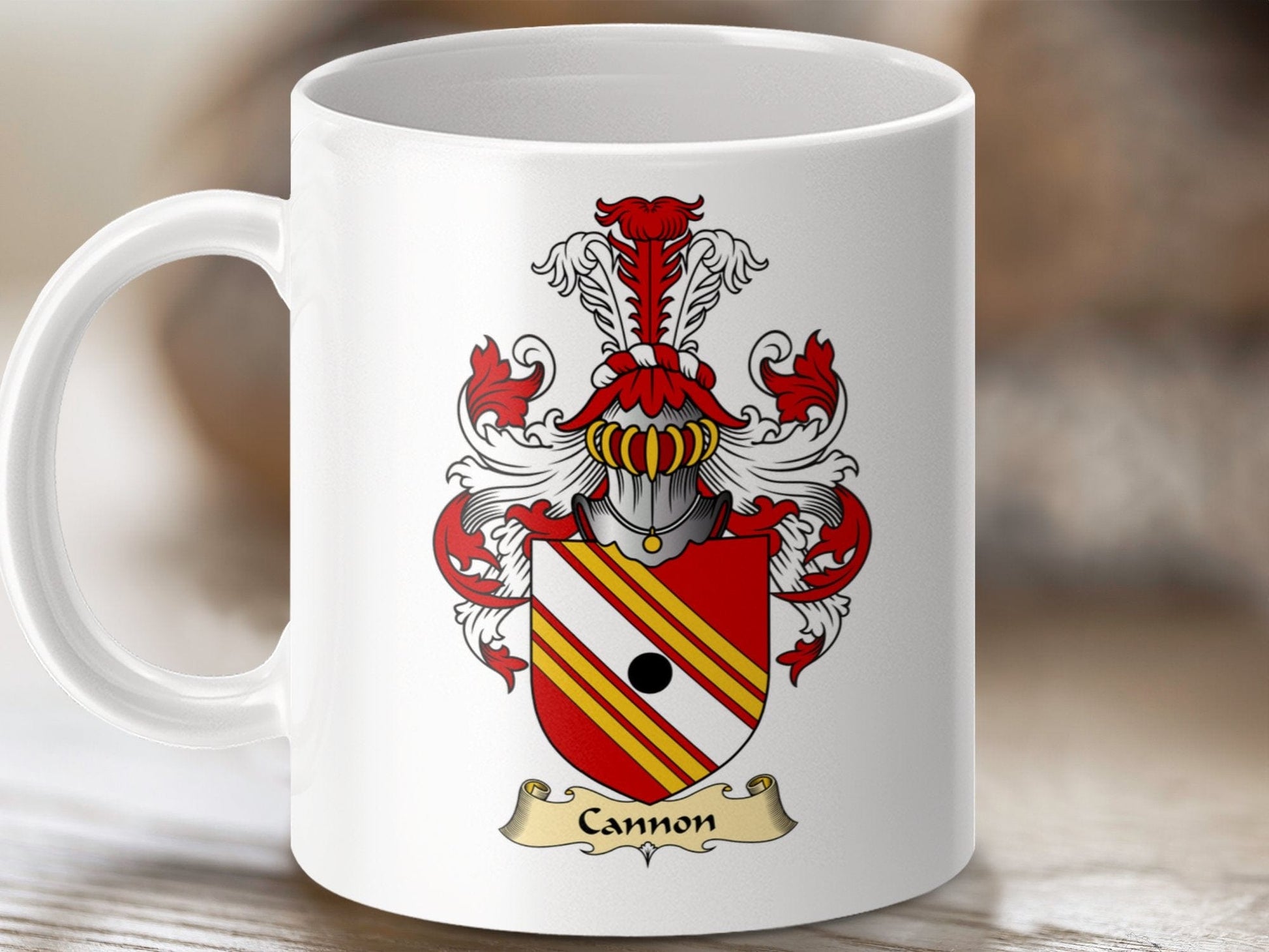 Physical Item 11oz / White Cannon Family Crest Scottish Coat of Arms mug