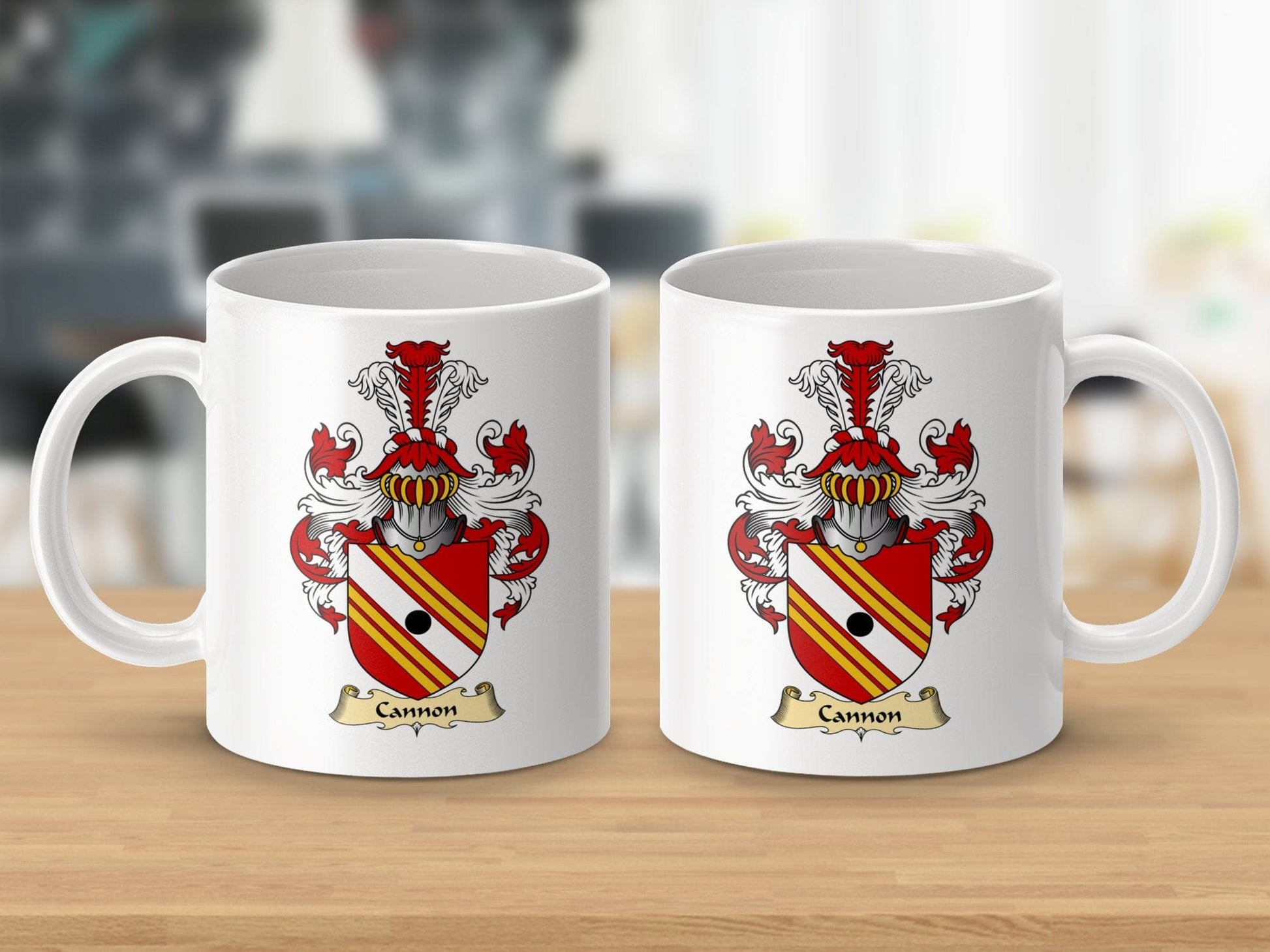 Physical Item 11oz / White Cannon Family Crest Scottish Coat of Arms mug