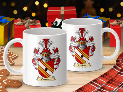 Physical Item 11oz / White Cannon Family Crest Scottish Coat of Arms mug