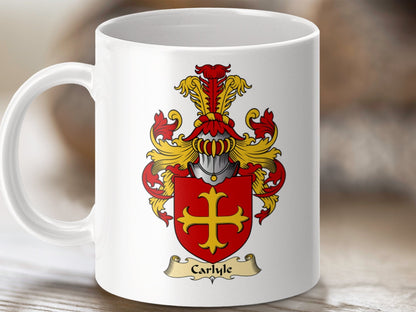 Physical Item 11oz / White Carlyle Clan Coat Of Arms Scottish Mug