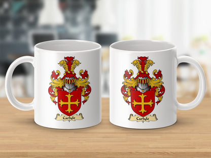 Physical Item 11oz / White Carlyle Clan Coat Of Arms Scottish Mug