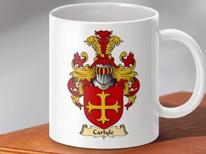 Physical Item 11oz / White Carlyle Clan Coat Of Arms Scottish Mug