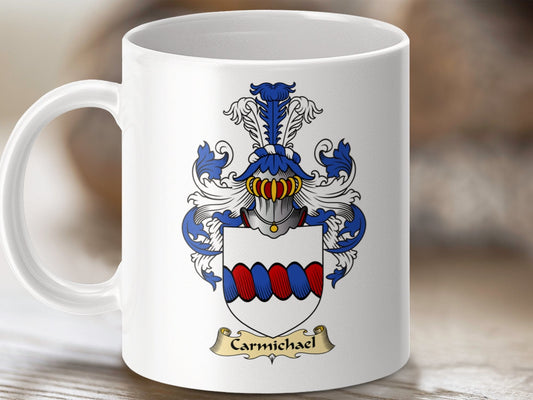 Physical Item 11oz / White Carmichael Clan Coat Of Arms Scottish Mug