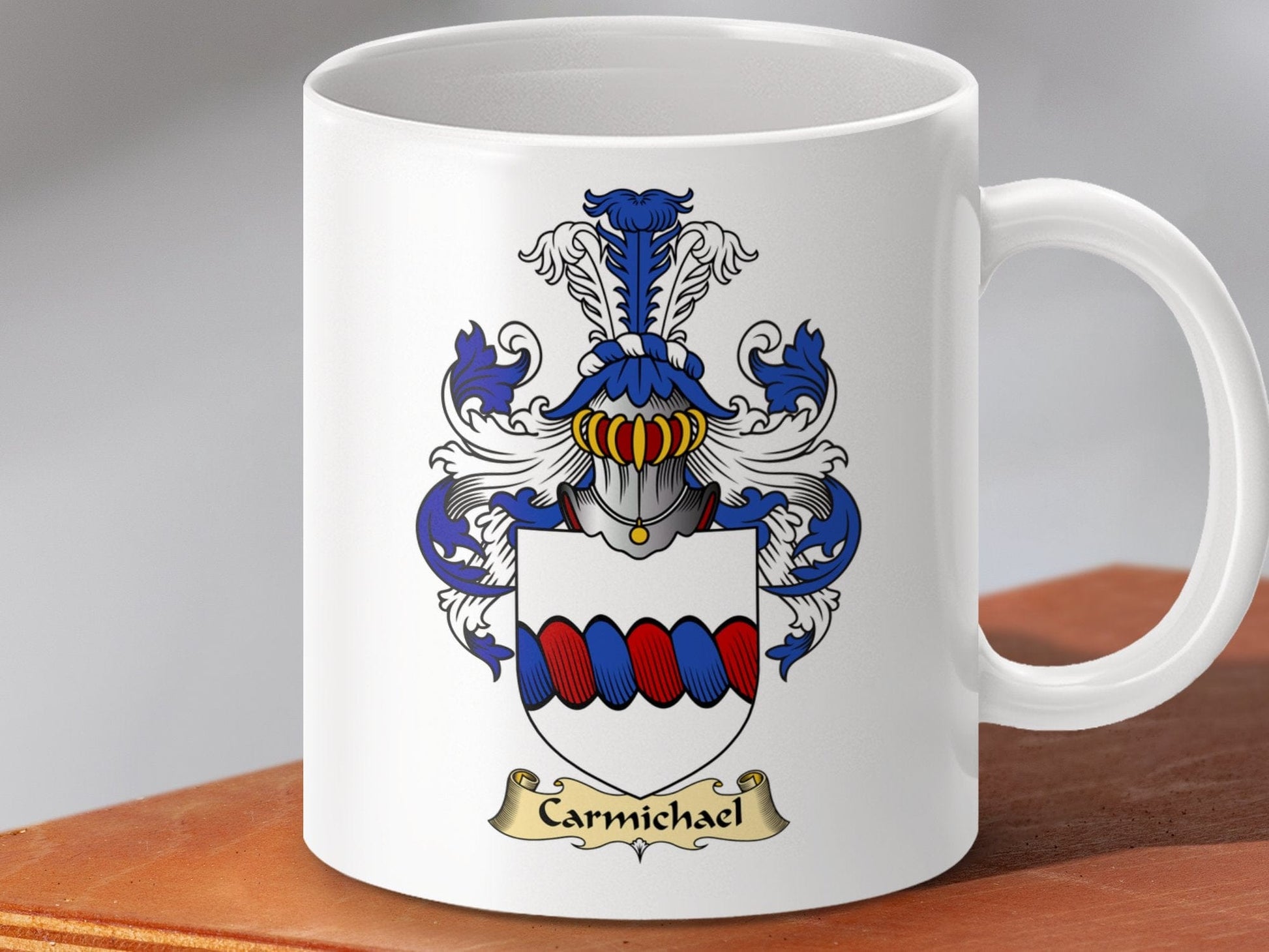 Physical Item 11oz / White Carmichael Clan Coat Of Arms Scottish Mug