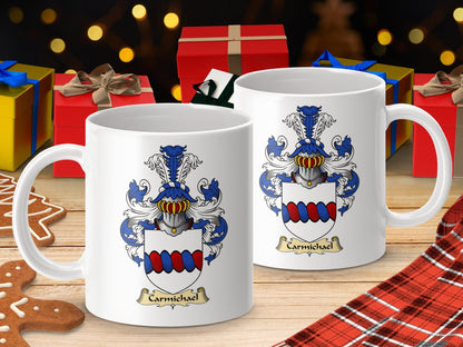 Physical Item 11oz / White Carmichael Clan Coat Of Arms Scottish Mug