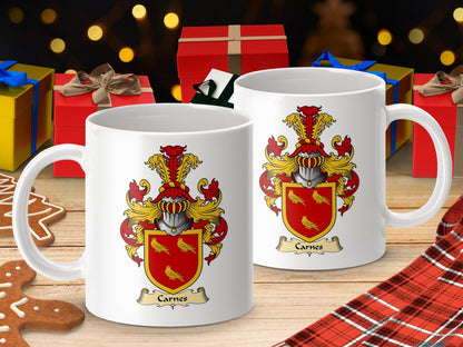 Physical Item 11oz / White Carnes Clan Coat of Arms Scottish Mug