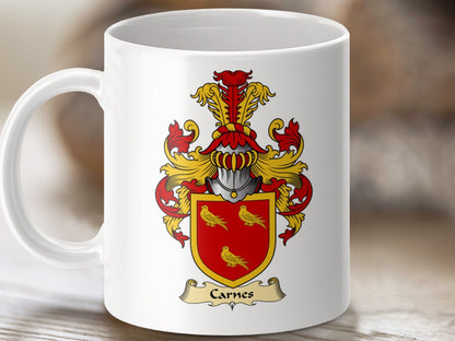 Physical Item 11oz / White Carnes Clan Coat of Arms Scottish Mug