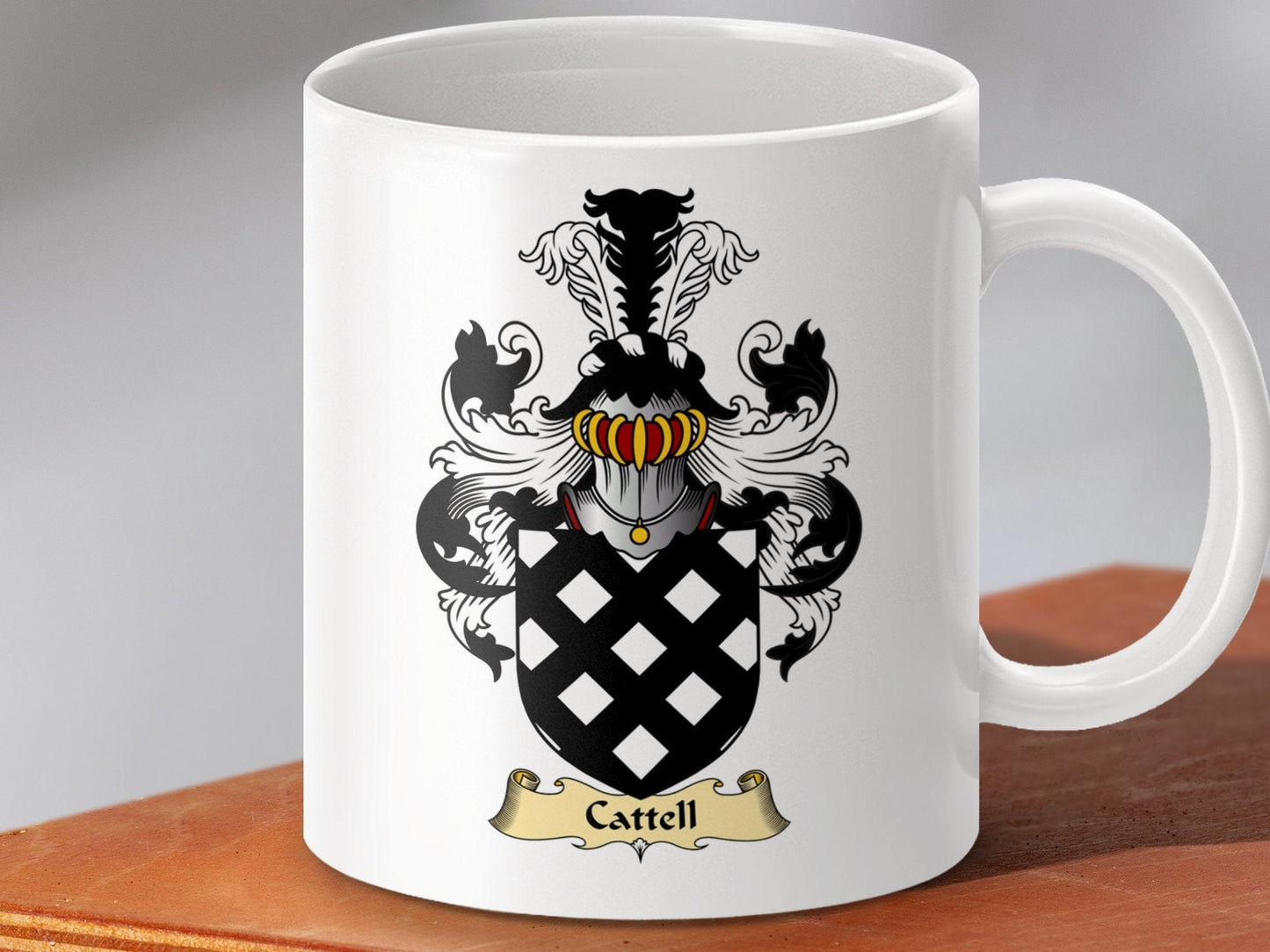 Physical Item 11oz / White Cattell Clan Coat Of Arms Scottish Mug