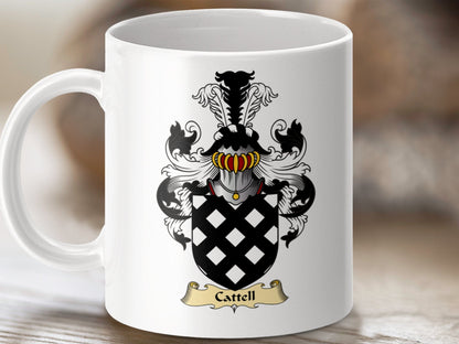 Physical Item 11oz / White Cattell Clan Coat Of Arms Scottish Mug