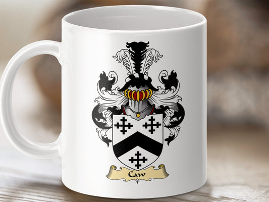 Physical Item 11oz / White Caw Family Coat Of Arms Scottish Mug