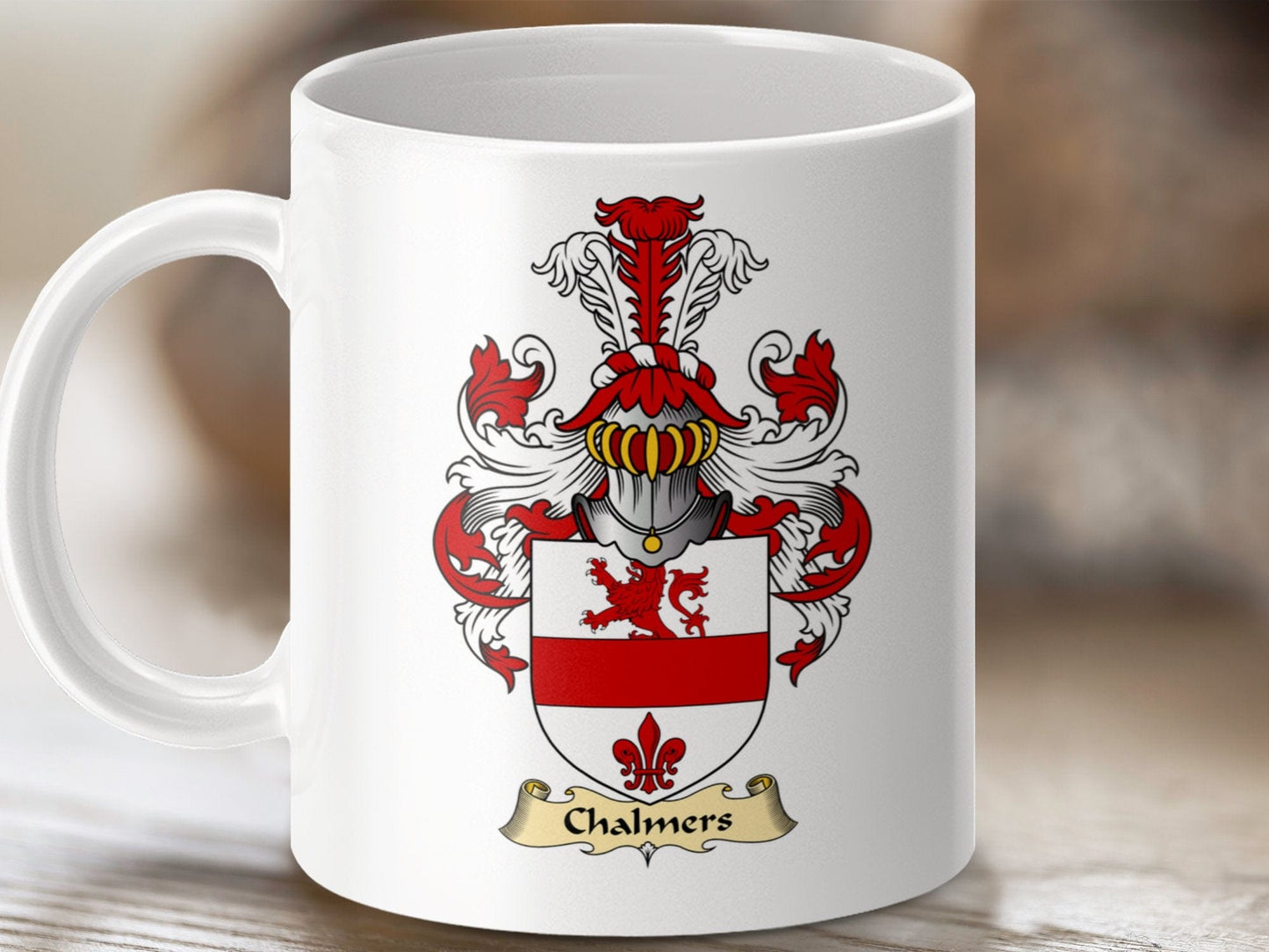 Physical Item 11oz / White Chalmers Clan Coat Of Arms Scottish Mug