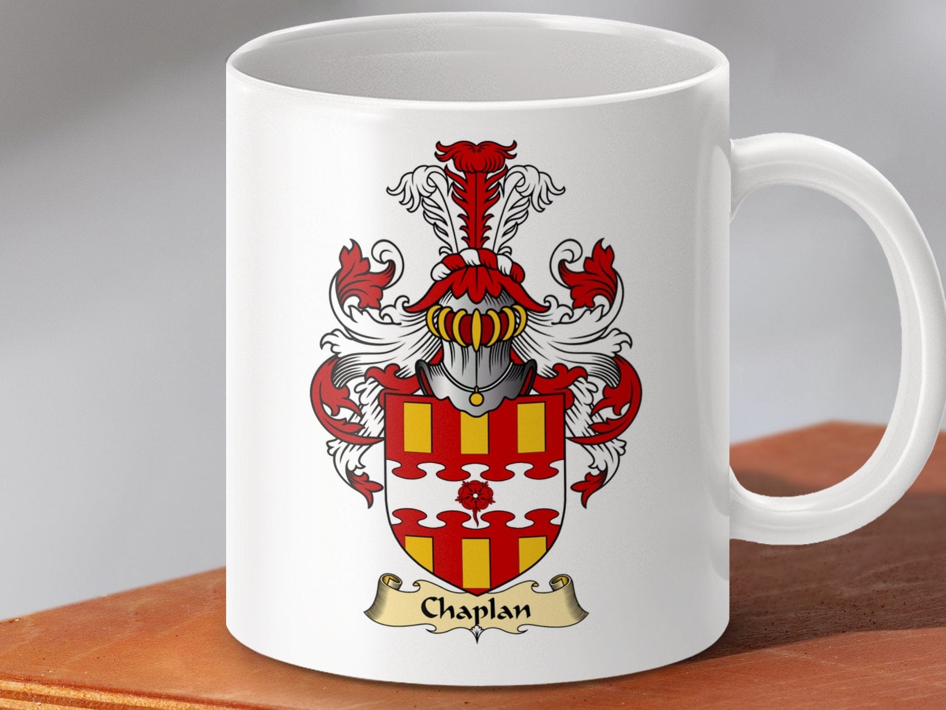 Physical Item 11oz / White Chaplan Family Crest Coat Of Arms Scottish Mug