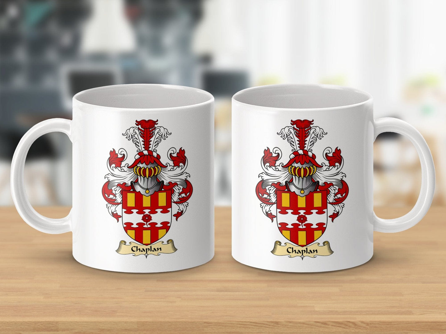 Physical Item 11oz / White Chaplan Family Crest Coat Of Arms Scottish Mug