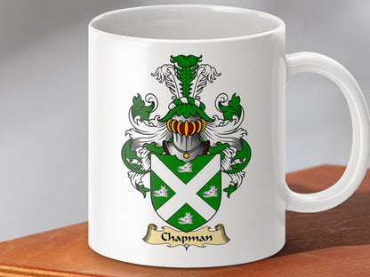 Physical Item 11oz / White Chapman Clan Coat Of Arms Scottish Mug