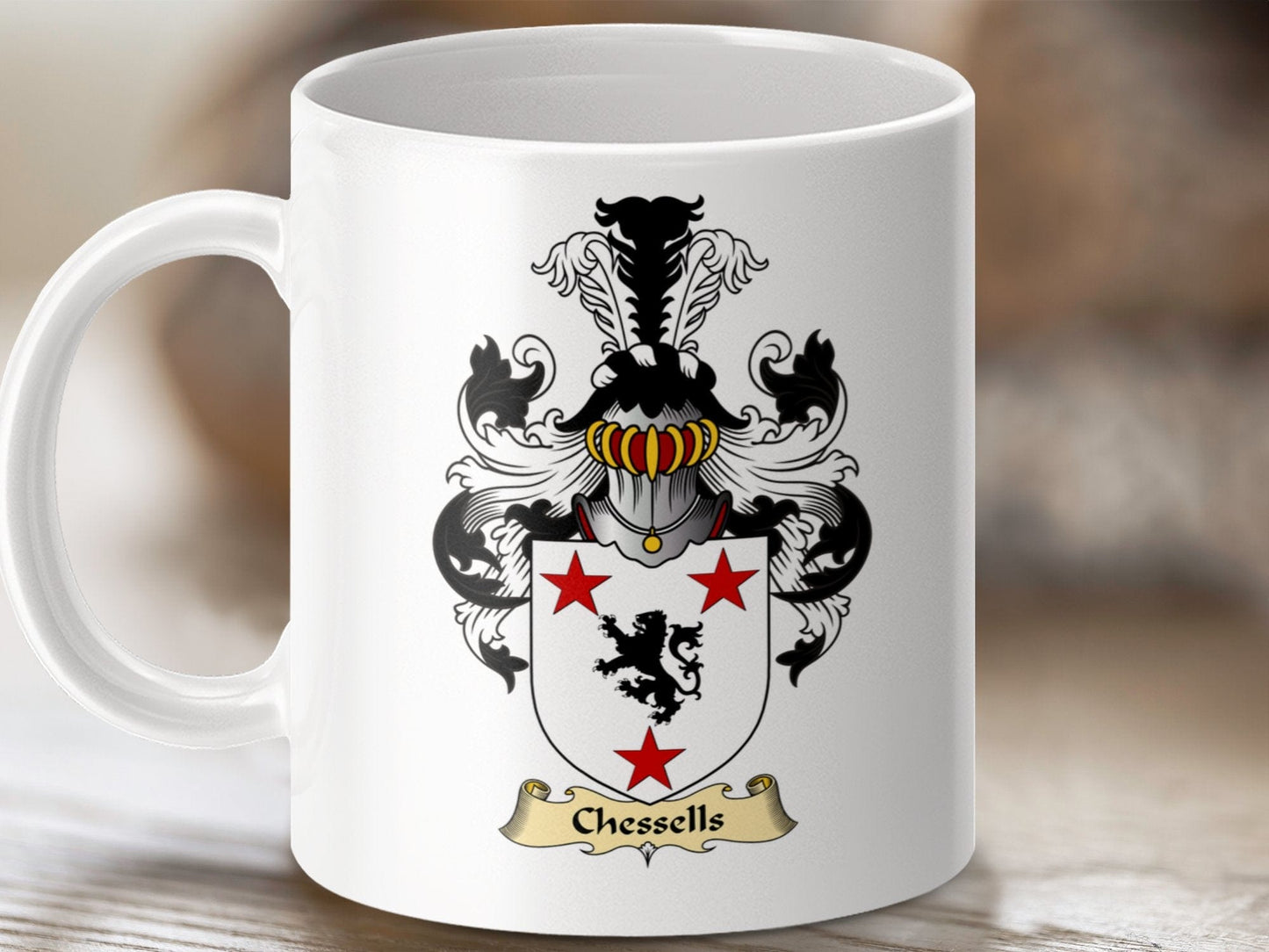 Physical Item 11oz / White Chessells Scottish Clan Coat Of Arms Coffee Mug