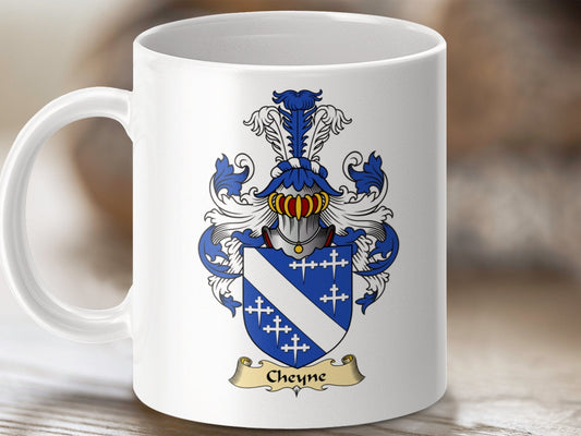 Physical Item 11oz / White Cheyne Clan Coat Of Arms Scottish Mug