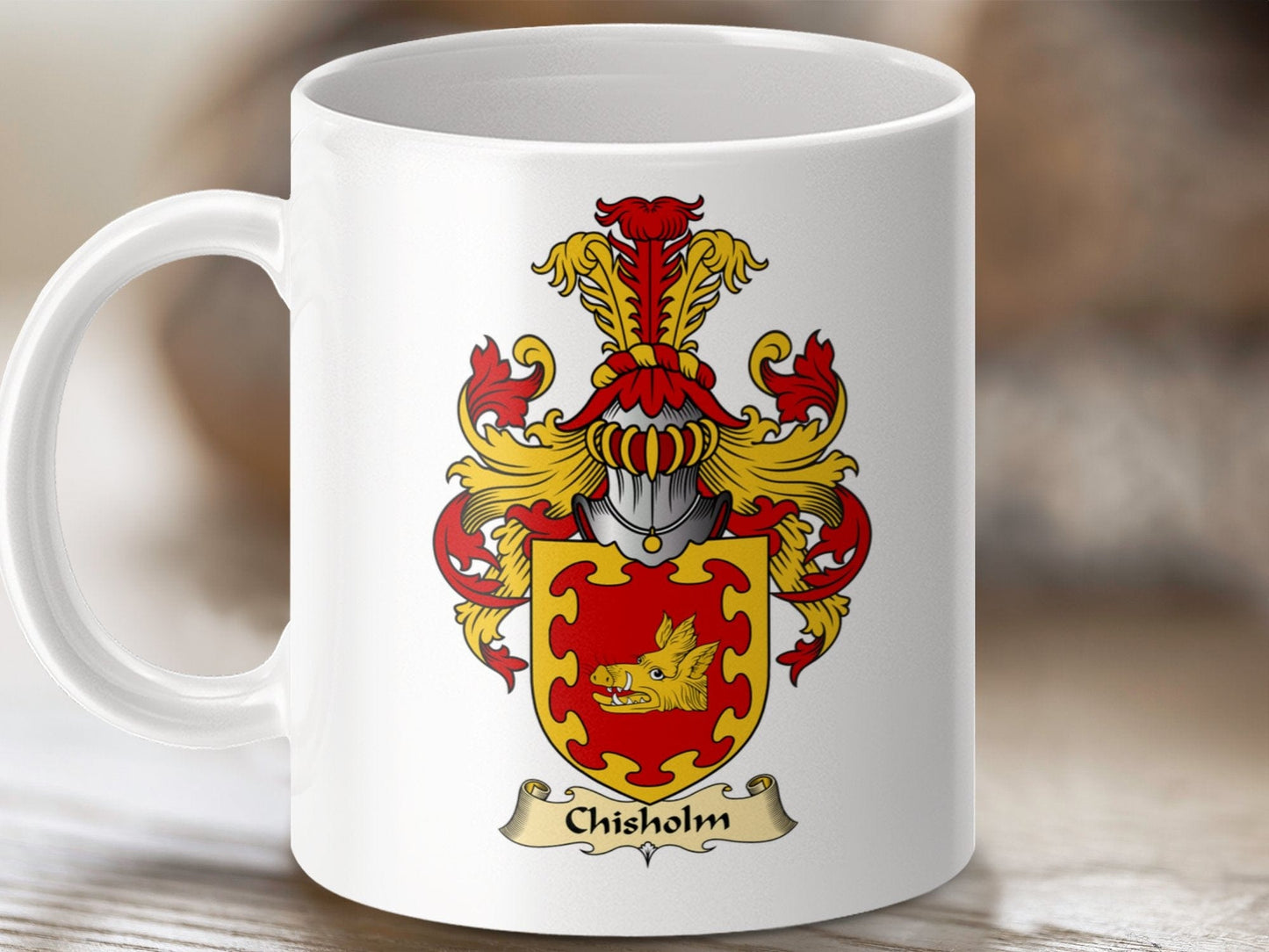 Physical Item 11oz / White Chisholm Clan Coat Of Arms Scottish Mug