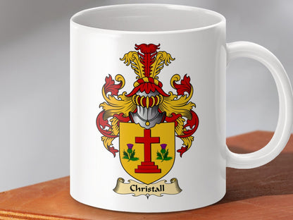 Physical Item 11oz / White Christall Clan Emblem with Cross and Thistle Shield Mug